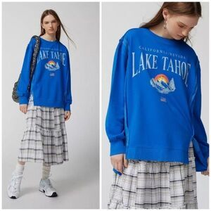 Goodie Two Sleeves Royal Blue Oversized Lake Tahoe Raw Seam‎ Sweatshirt Medium